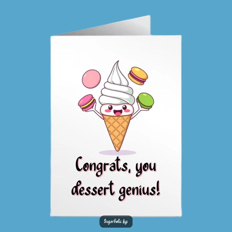 Free Printable Congrats Card: Ice Cream Macaron Juggler, Sweet & Funny Downloadable