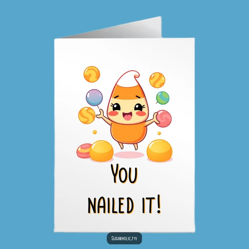 Free Printable Congrats Card: Candy Corn Juggling Gumdrops Celebration Downloadable Gift