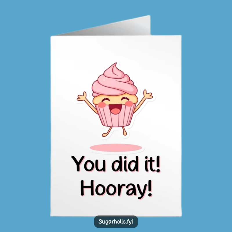 Free Printable Congrats Card: Excited Cupcake Bouncing with Joyful Vibes