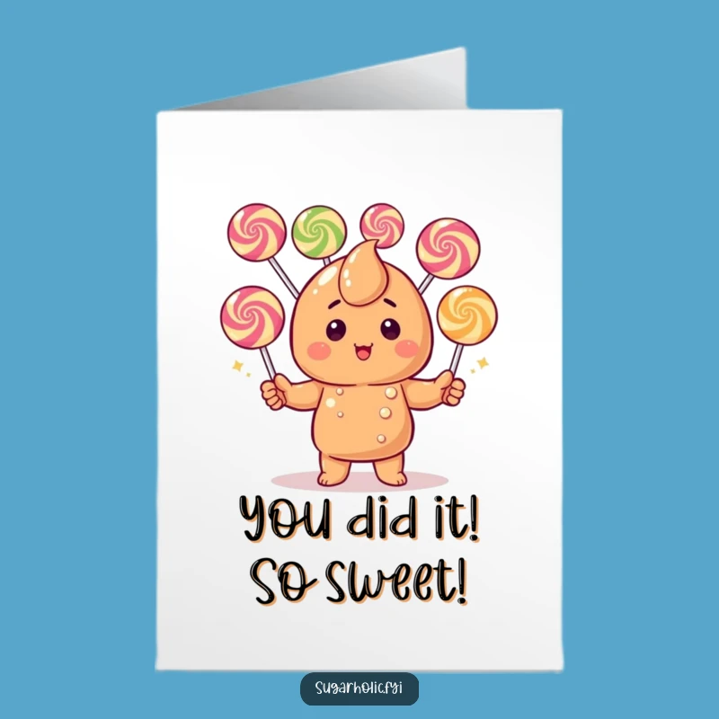 Free Printable Congrats Card: Juggling Caramel Candy, Hilarious Downloadable Celebration!
