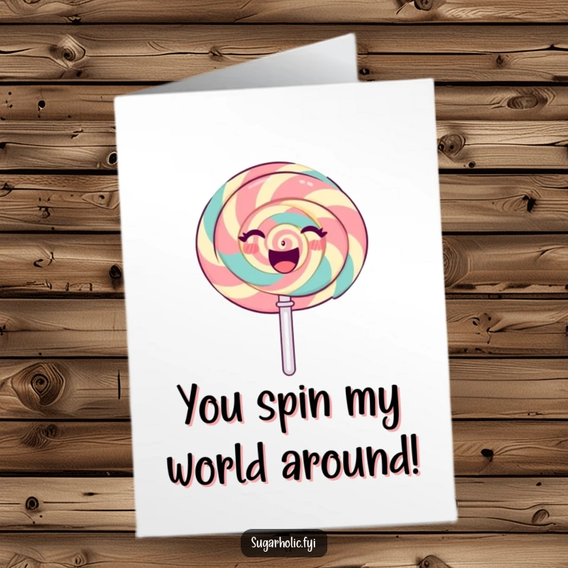 Free Printable Congratulations Card: A gleeful lollipop character doing a radiant spin, expressing pure joy and sweetness.