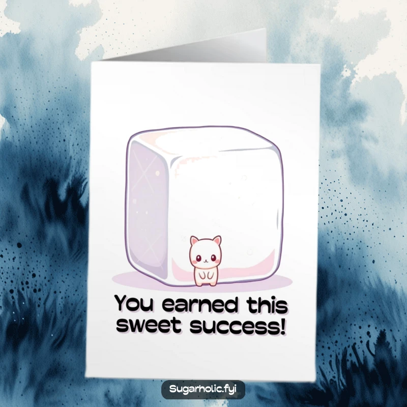 Funny free printable congratulations card showing a shy candy peeking behind a giant sugar cube.