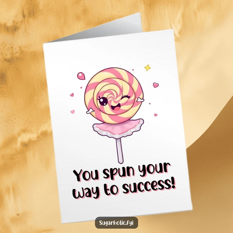 Funny Free Printable Congratulations Card showing a happy lollipop dancing like a ballerina, ideal for celebrating milestones.