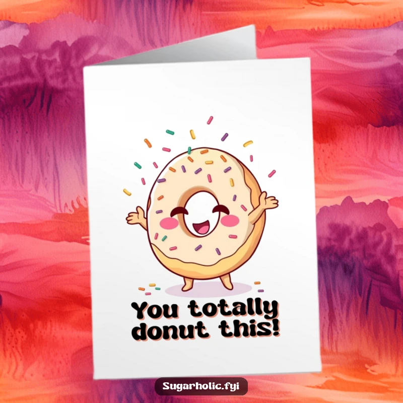 Funny Free Printable Congrats Card: Donut character winking while juggling sprinkles, enjoying the moment.