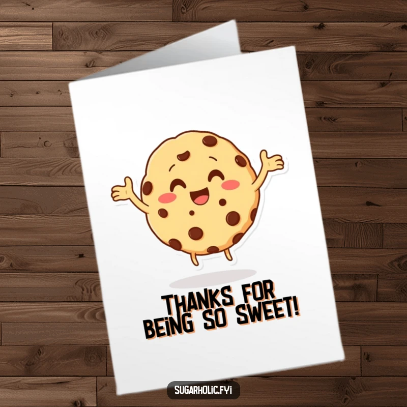Funny Free Printable cookie character with chocolate chips, doing a happy dance to show sincere appreciation.