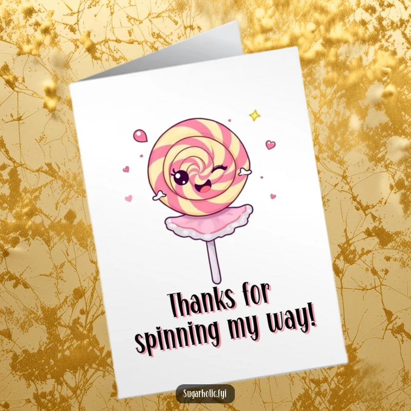 Funny Free Printable Thank You Card with a graceful, dizzy lollipop ballerina, perfect for showing sincere appreciation.