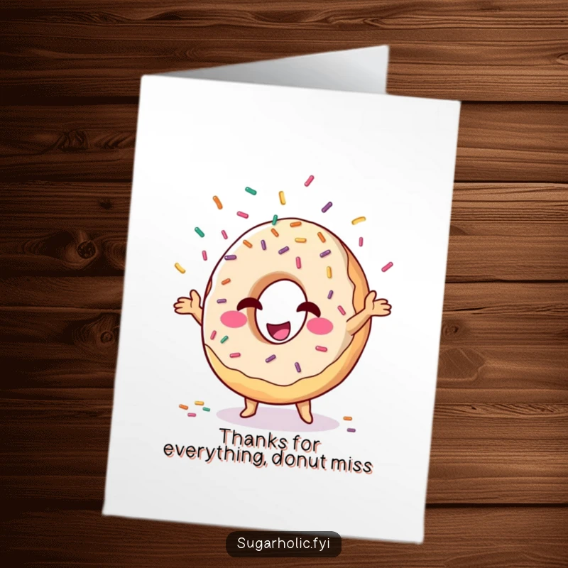 Funny Free Printable Thank You Card: Winking donut juggling falling sprinkles, a playful thank you.
