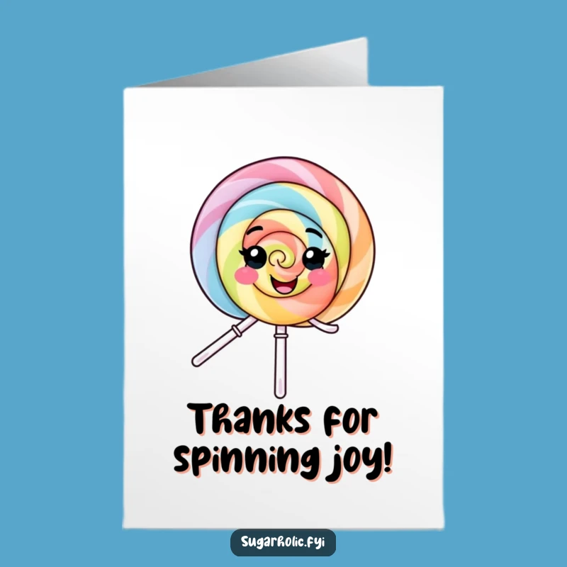 Free Printable Thank You Card: Happy Lollipop Character Spinning Gratitude Downloadable Gift