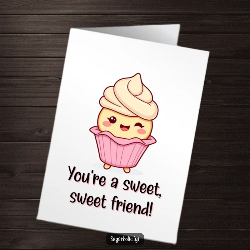 Funny Free Printable cupcake character with frosting, wiggling its wrapper to convey warm thanks.