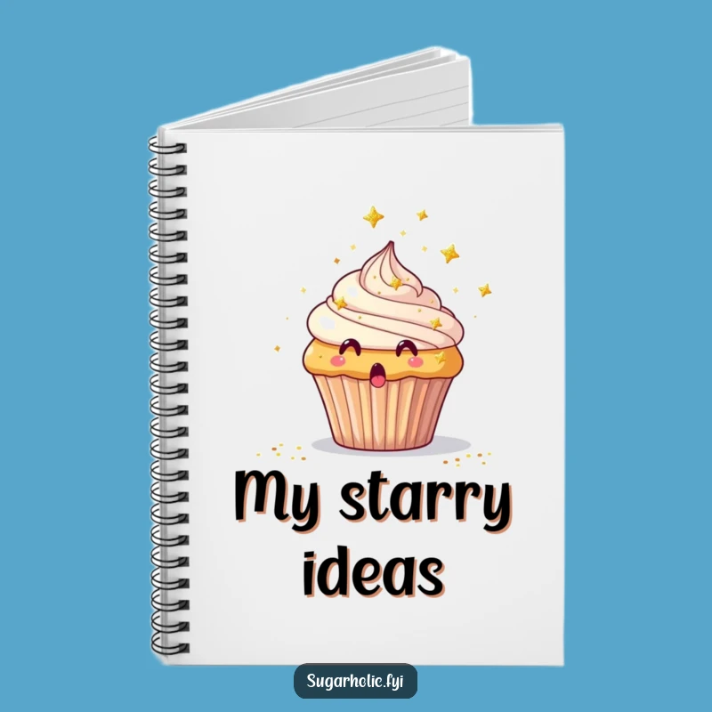 Funny Surprised Cupcake Notebook - Jot Notes with Glitter Stars, Gift