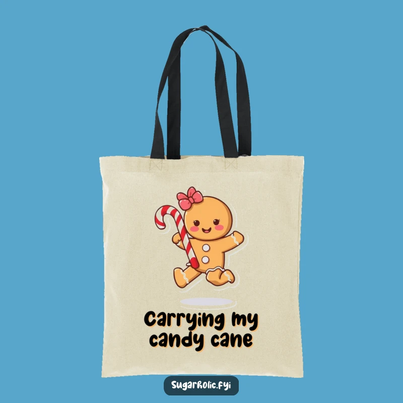 Funny Gingerbread Cookie Skipping Candy Cane Tote Bag - Stylish & Humorous