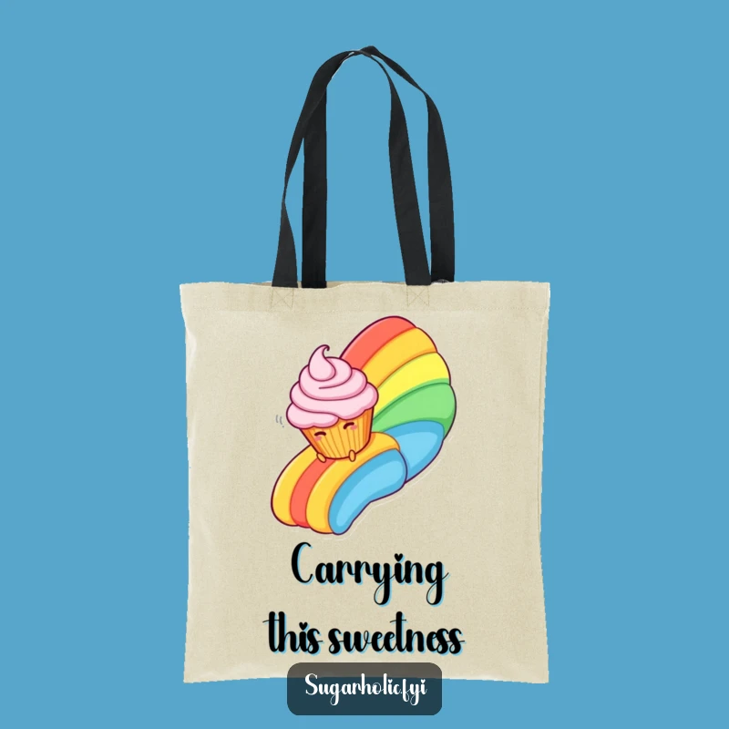 Funny Cupcake Rainbow Tote Bag: Carry Sweetness with this Sliding Character, Your Funny Gift