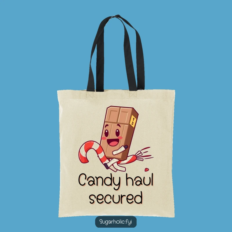 Funny Chocolate Bar Riding Candy Cane Tote Bag: Carry Your Laughs!
